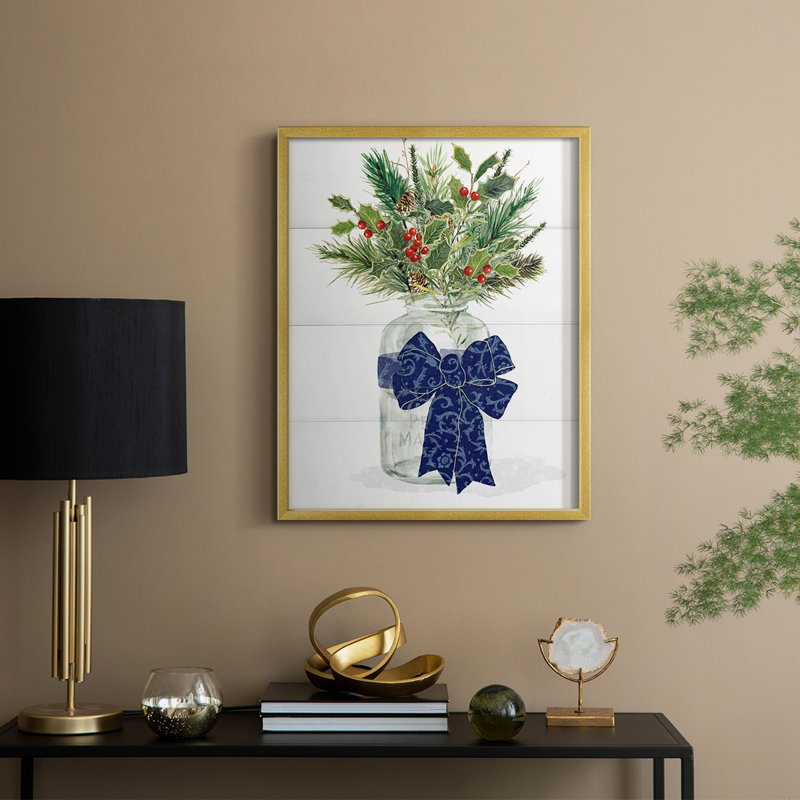 Evergreen Chinoiserie Framed Print - Solid Wood, 11" H x 9" W, Gold
