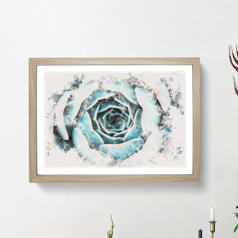 Pink & Green Succulent Plant - Picture Frame Painting Print, Oak Framed, 45cm H x 63cm W x 2cm D