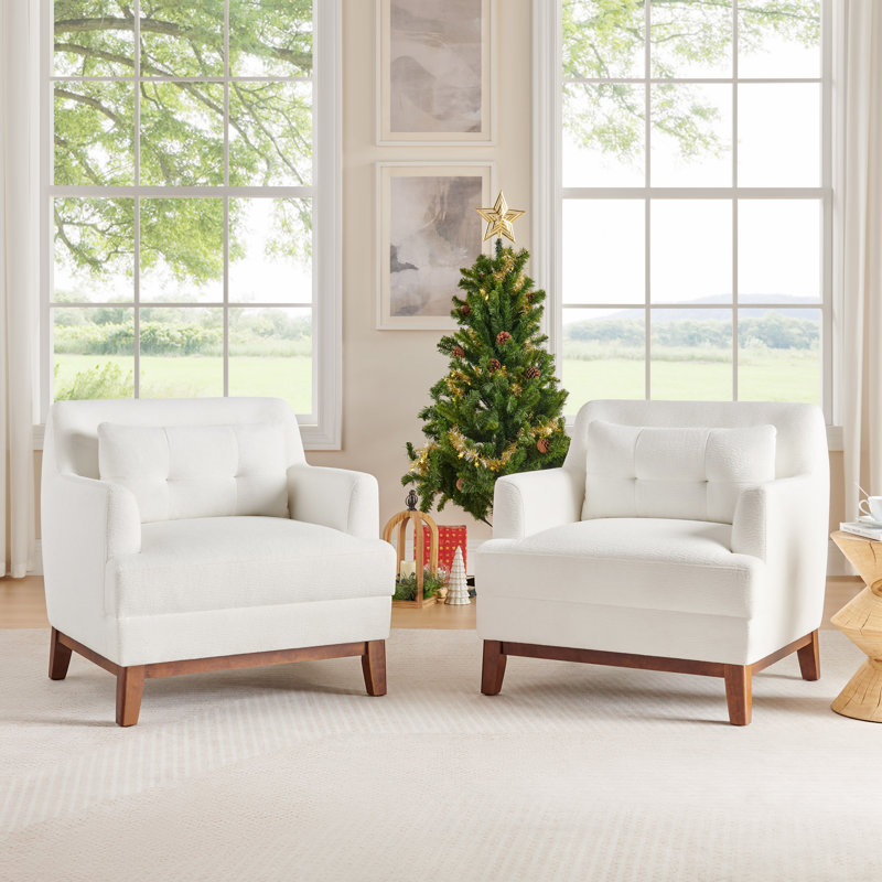 31'' Wide Upholstered Armchair With Pillow (Set Of 2), White