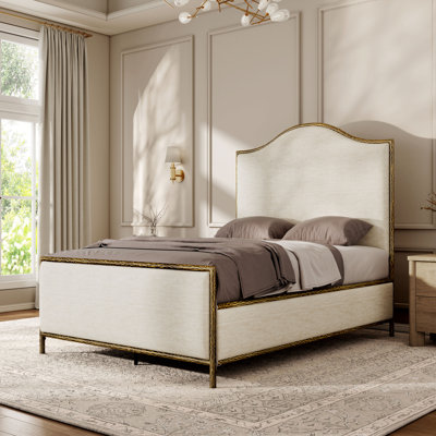 Lalia Modern Upholstered Hammered Metal Camelback Bed
