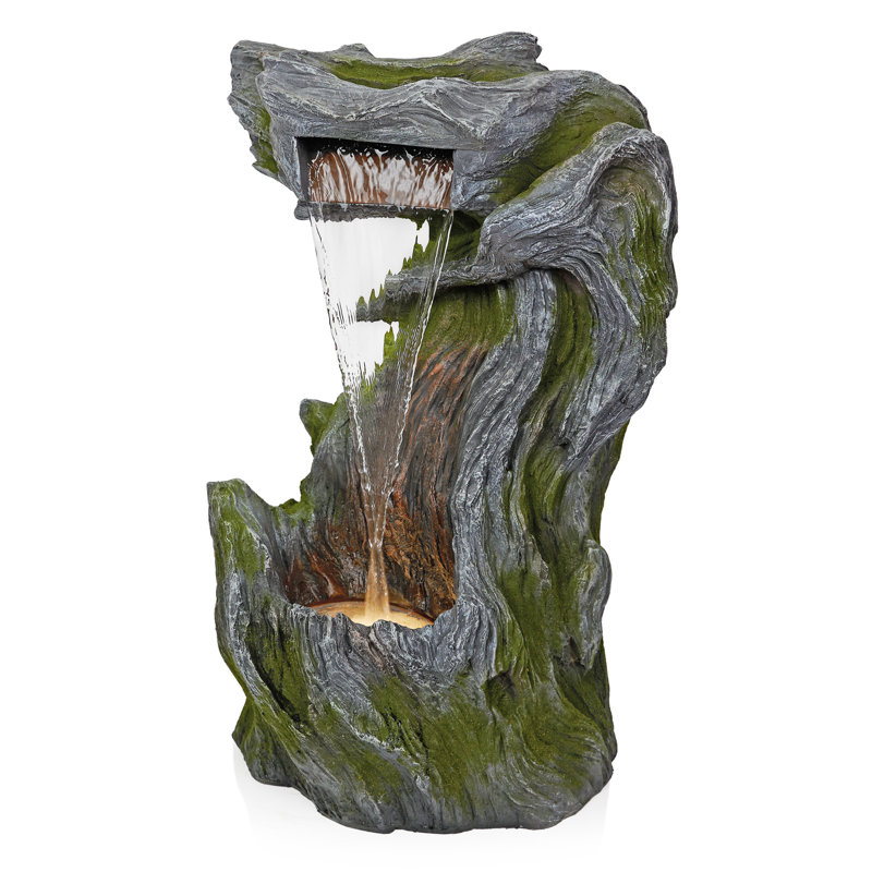 Waterfall in Realistic Tree Bark Fountain with LED Lights