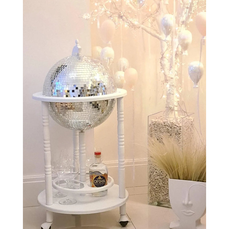 Metal Globe Bar,  White/Silver 