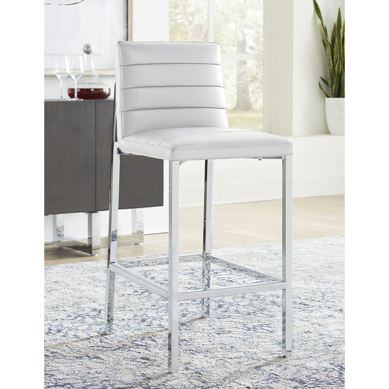 Misa Upholstered Counter Stool with Metal Frame, Bar Stool (30" Seat Height), White