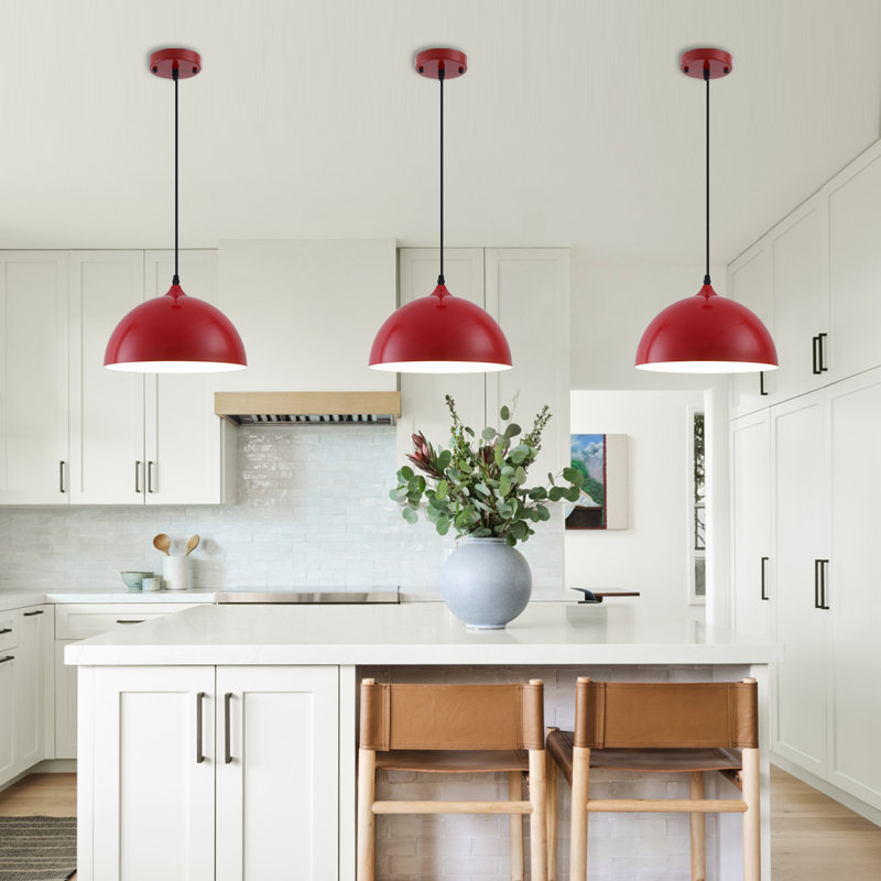 2- light 11.8inches Modern Red Dome Single Pendant Light For Kitchen,Restaurant Room Aisle, Red