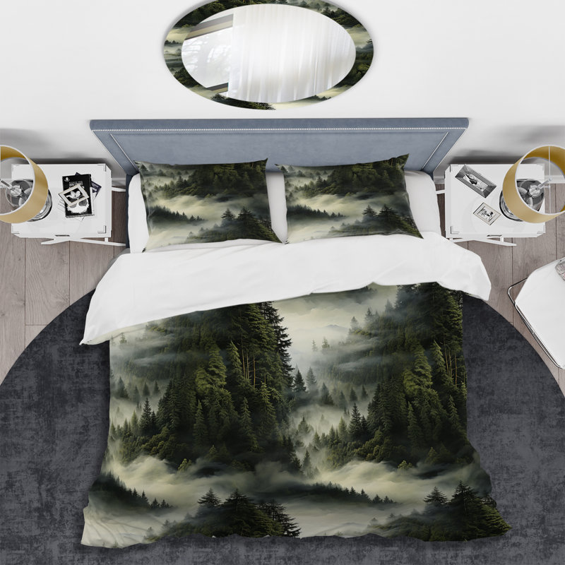 Ensemble de housse de couette Misty Forest Moody, Housse de couette pour grand lit et 2 taies décor