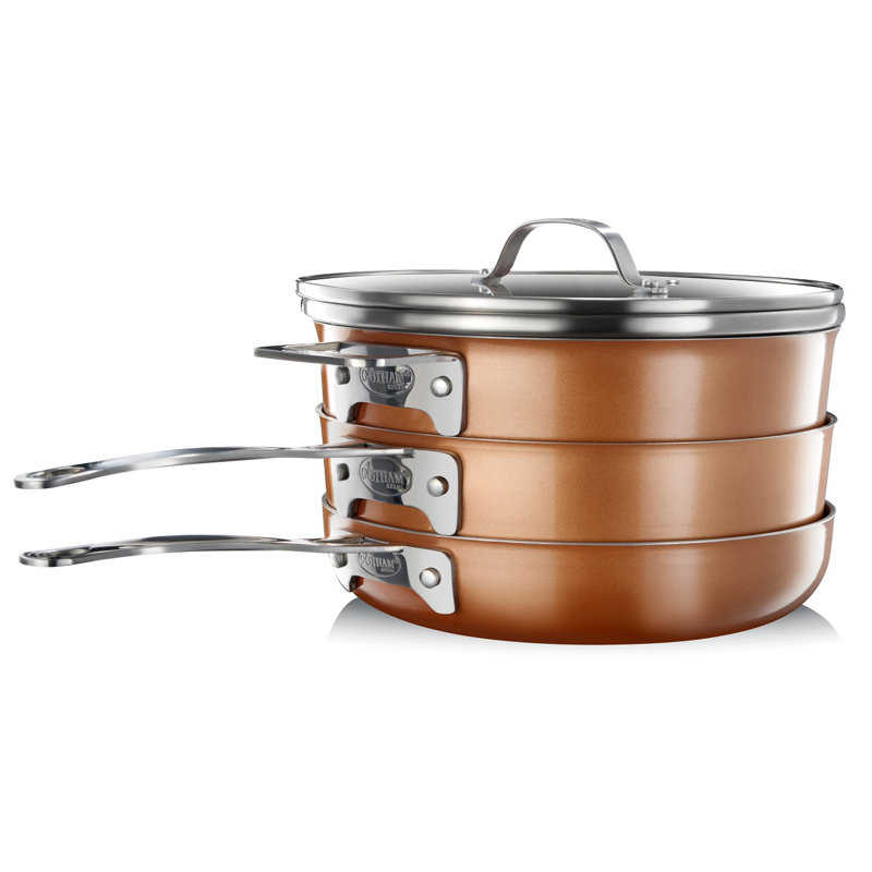 Gotham Steel Stackable Space Saving 5 Piece Copper Nonstick Cookware Set