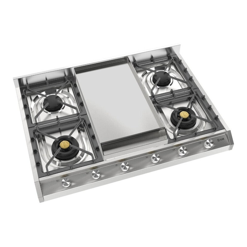 ILVE Professional Plus II 36 inch Built-In Gas Cooktop with Griddle, in Stainless Steel, Liquid Propane