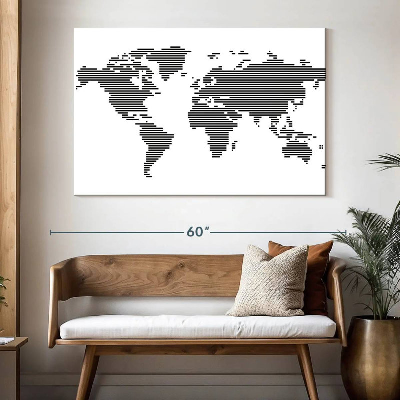 Carte du monde Aliaz BW Stripes, H 34 po x l 51 po
