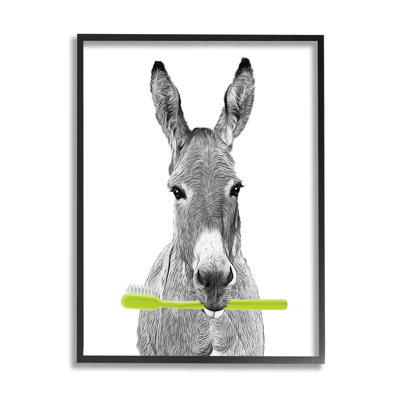 «Donkey Toothbrush», animal rigolo encadré sur bois par Annalisa Latella, impression