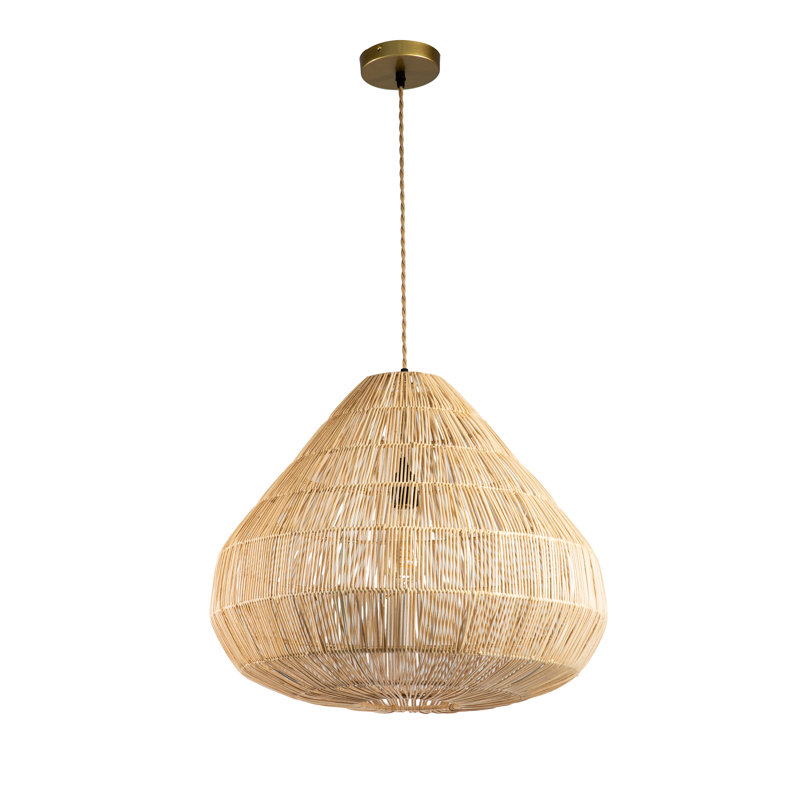 Large Boho Natural Rattan Pendant Light Modern 21" Wide Hanging Light in Brass Finish