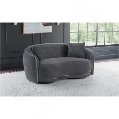 Lorraine Dark Grey Upholstered Curved Loveseat