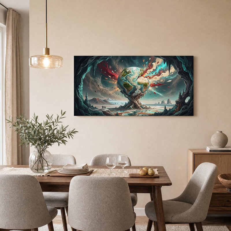 Art mural surréel avec globe terrestre, 32“W x 16”H