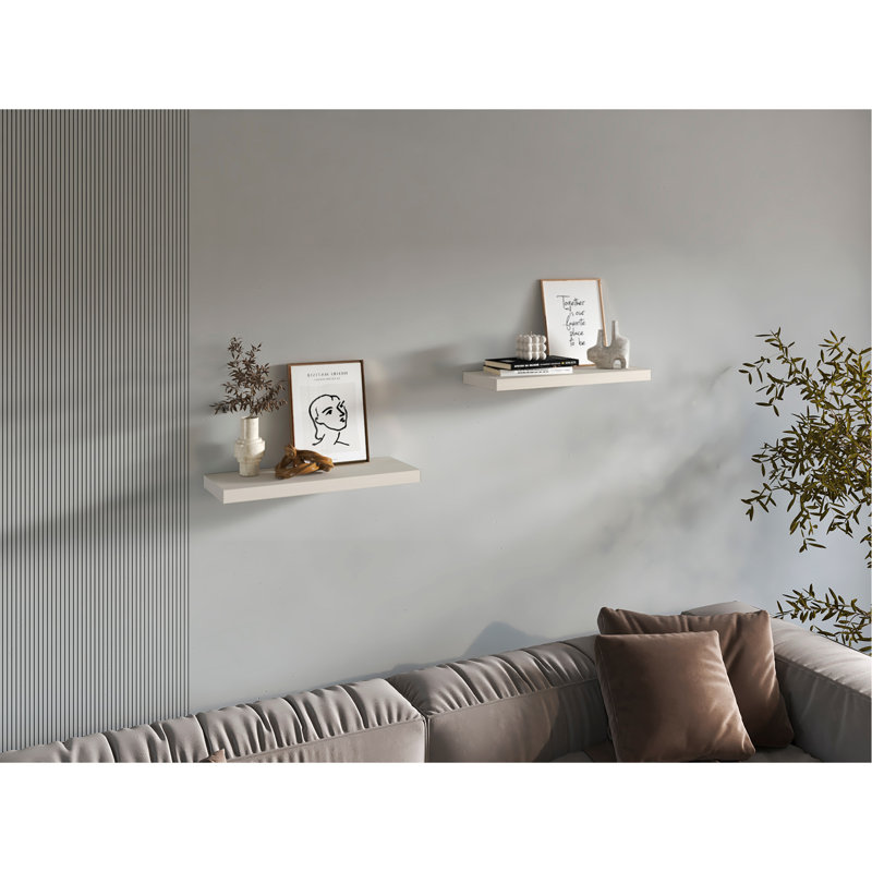 Tablettes flottantes, chêne blanchi, 2 tablettes, H 1,50 po, White
