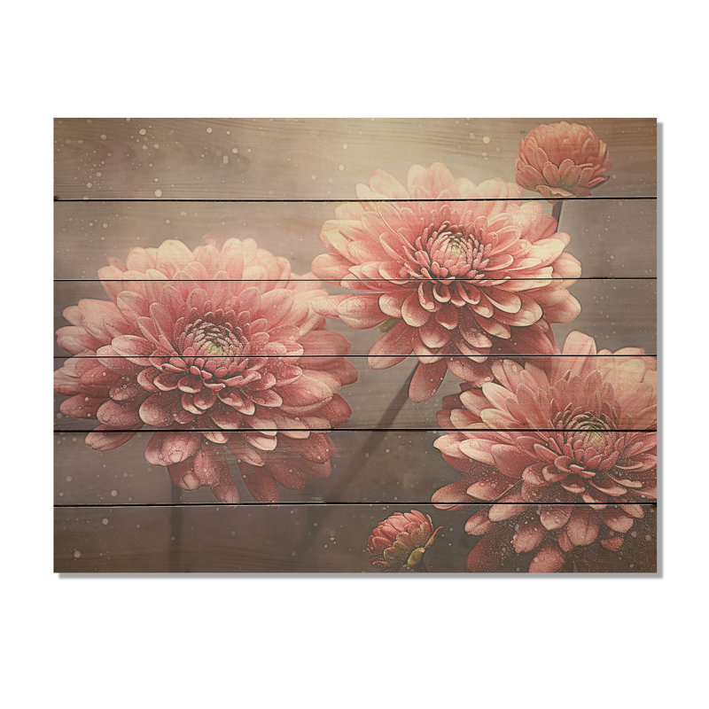 «Mums Musing» sur fond bois de pin naturel, H 10 po x l 20 po