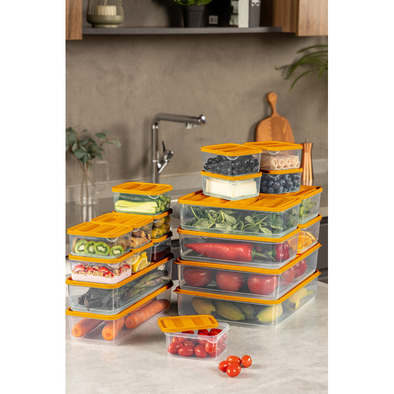 Versatile Storage Box Set (18 Pieces), Orange Plastic, Includes Sizes: 4.3 x 11.8 x 2.8 in. (2 pcs), 9.1 x 5.9 x 2.8 in. (2 pcs), 3.5 x 4.1 x 2.2 in. (12 pcs), 9.1 x 11.6 x 2.6 in. (2 pcs) | 100% Dishwasher-Safe, Ideal for Organizing Home & Office