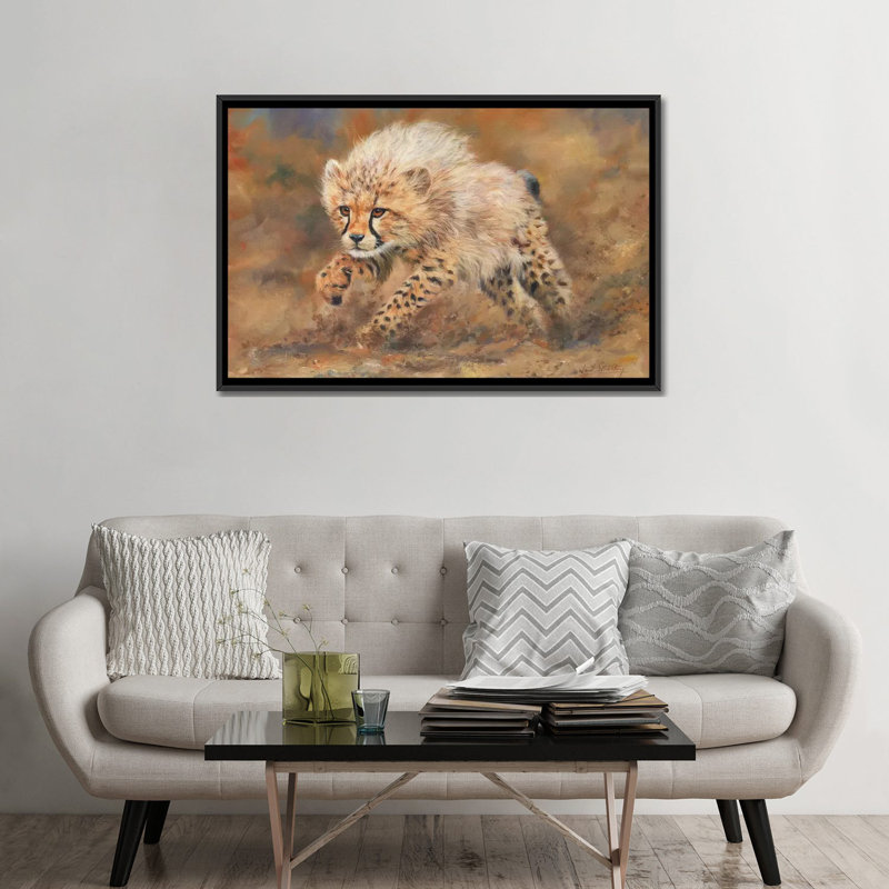 « guépard dust », reproduction d’impression sur toile, H 32 po x l 48 po x P 1,5 po, Toile avec cadre noir, Pas de tapis