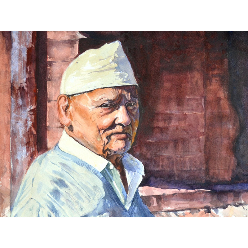 Le Chowkidaar - yeux vifs | Aquarelle sur papier | Par Ramkrishna Paul