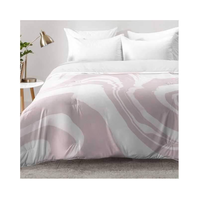 Susanne Kasielke Modern & Contemporary Polyester Marble Comforter, Pink/White, King Comforter + 2 King Shams