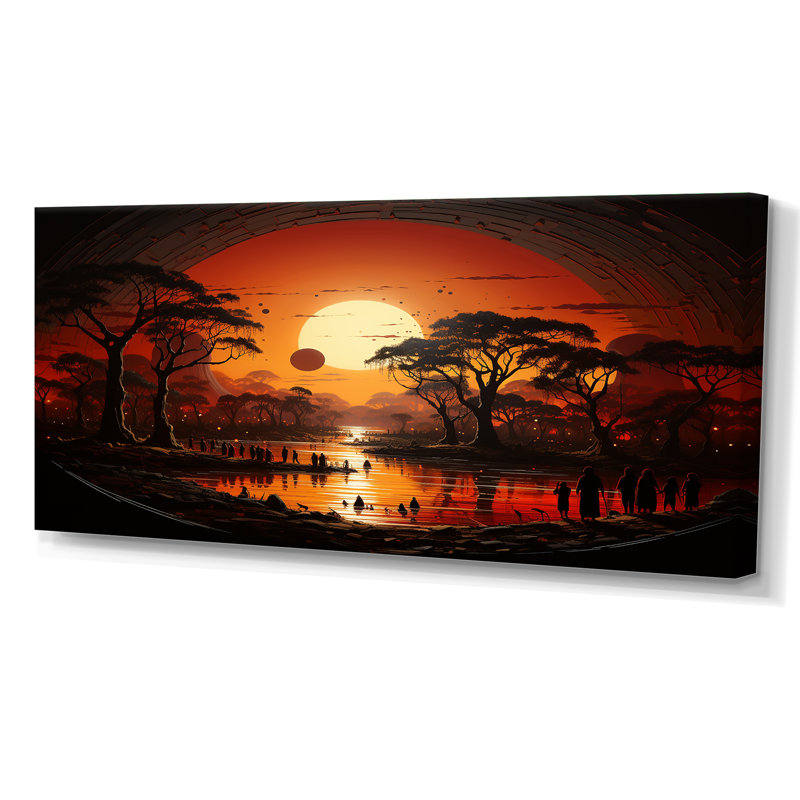 Mahamoud, tribal africain Eternity I - art mural tribal africain, Sans cadre, H 28 po x l 60 po, Toile tendue