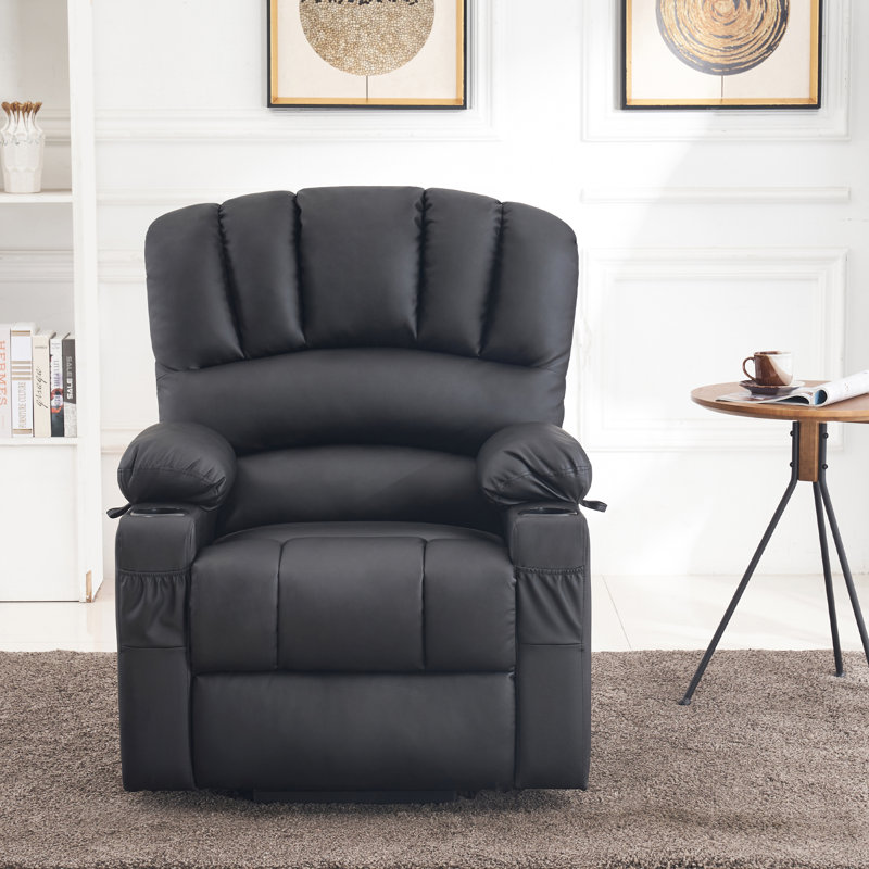 Aneria Power Recliner Lift Chair with Massage and Heat, Extended Footrest, Faux Leather, Black