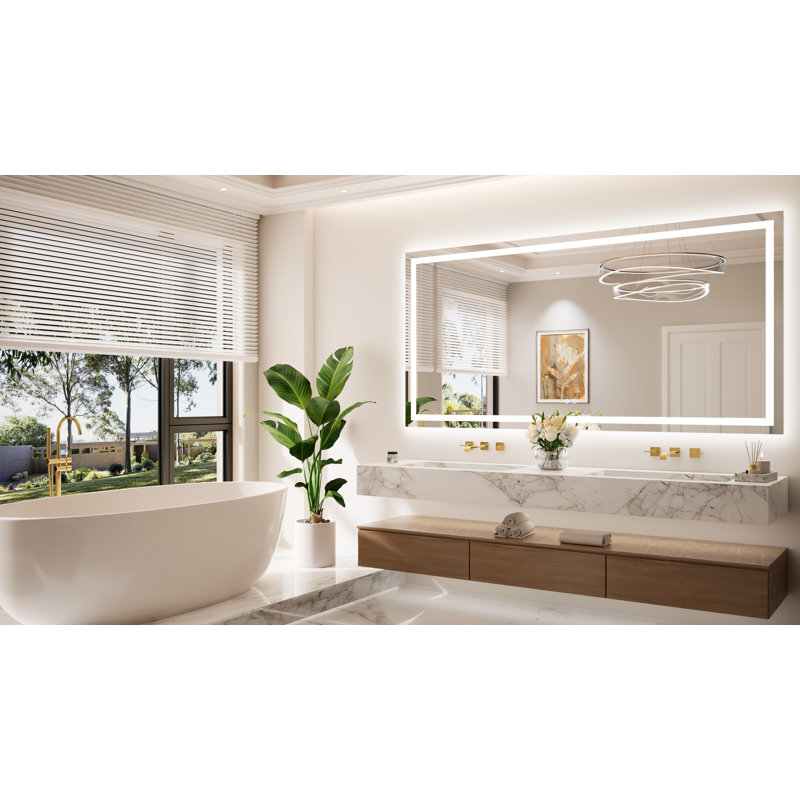 Front & Back LED Lighted Tempered Glass Dimmable Anti Fog Bathroom Vanity Mirror, 72" x 36"