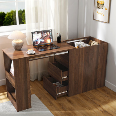 Computer Desk With Drawers, Modern Corner Home Office Storage With Extendable Table, Study Writing Desk Workstation For Home,Office