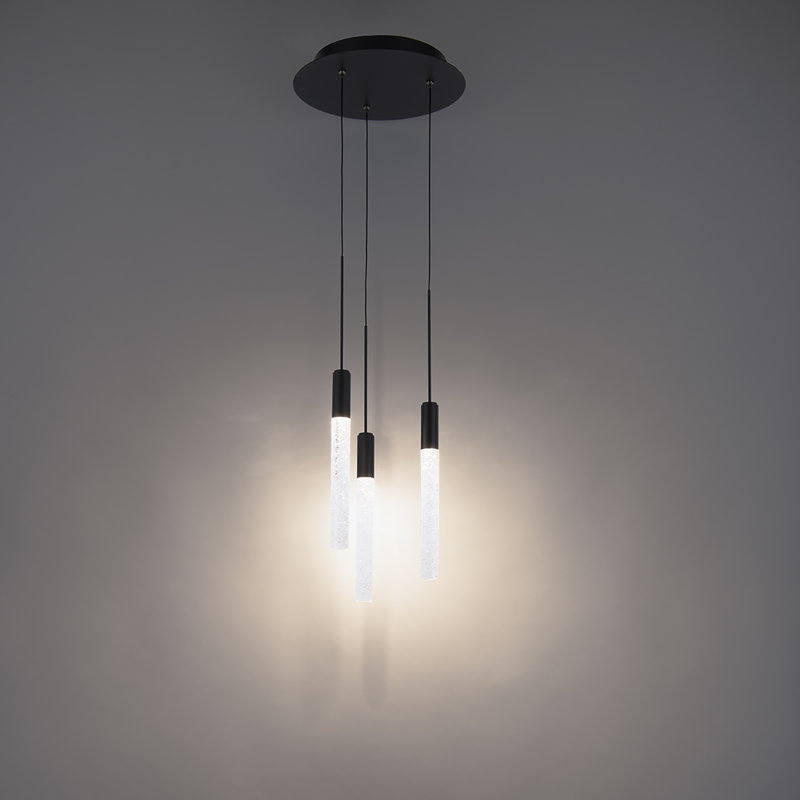 Elegant Black Piastra Crystal 3-Light LED Cluster Pendant