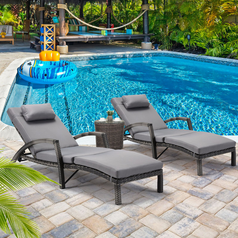 Gray Double Wicker Chaise Lounge with Cushions