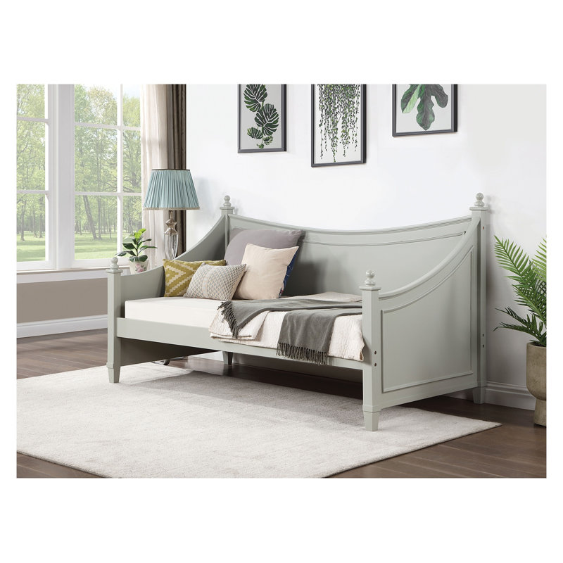 Lit de jour simple transitionnel gris clair avec moulures et poteaux