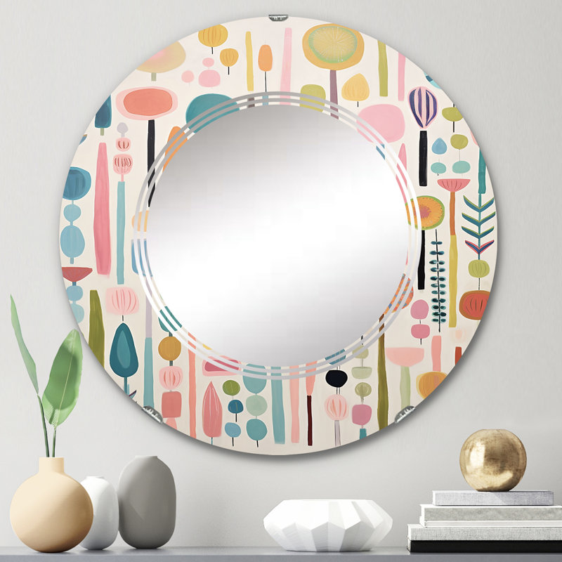Cas - Miroir mural rond Mid-Century, 24 po x 24 po
