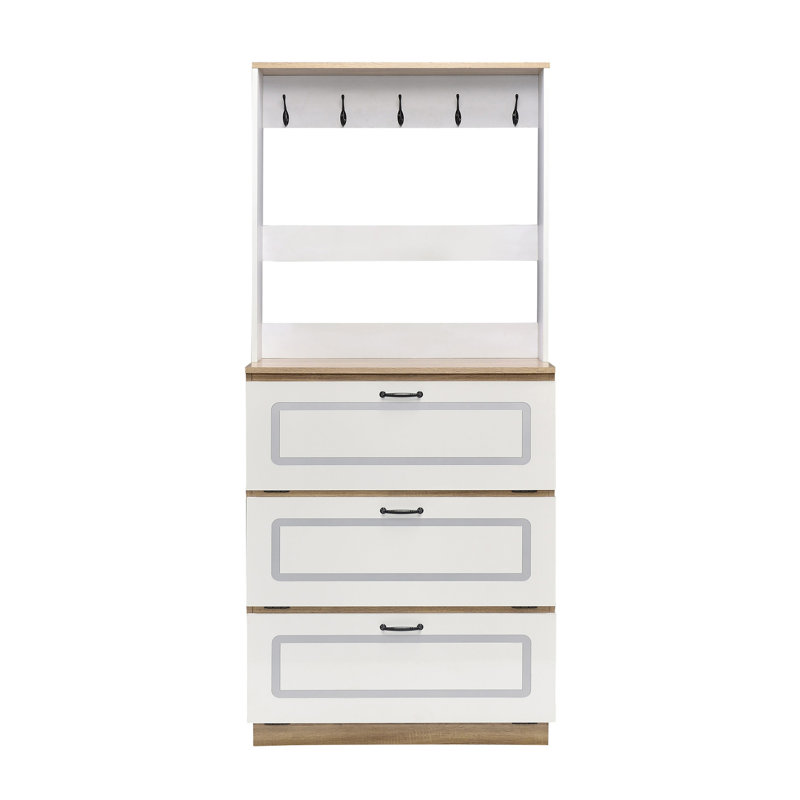 Armoire à chaussures de 47,5 pouces de hauteur en chêne et blanc avec casier à tiroirs