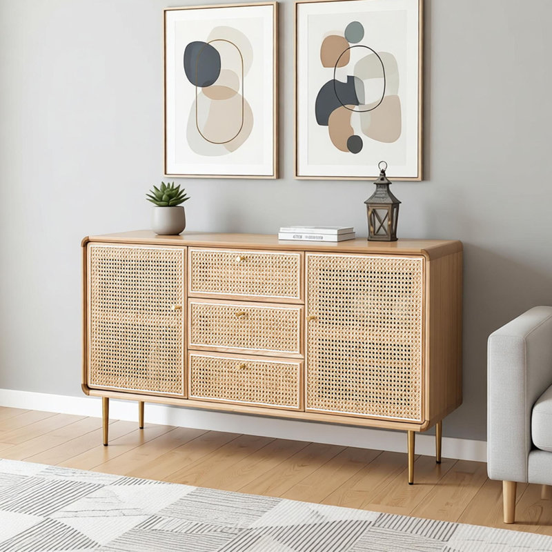 Buffet en rotin simple en bois massif, 30.71" H x 55.11" W x 17.71" D