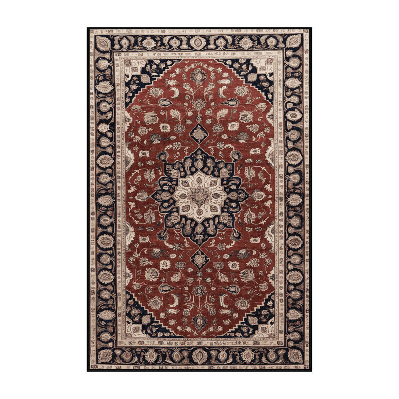 Machine Washable Persian Black Area Rug, Rectangle 2' x 3'