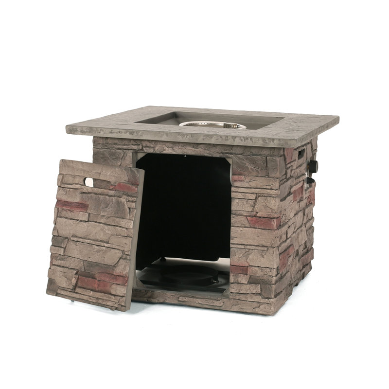 STONE SQUARE MGO FIRE PIT W/ TOP- 40,000 BTU, Brown, 23.85" H x 32.1" W x 32.1" D