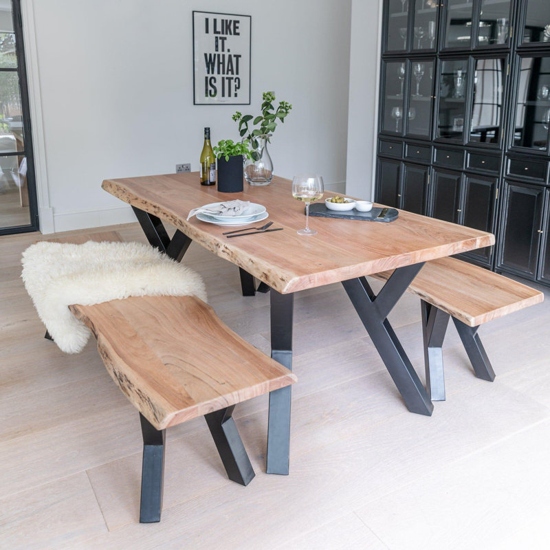 Evia Bosco 6 Seater Acacia Wooden Dining Table Set - Natural, 76cm H x 90cm W x 4.8cm D