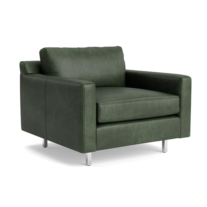 Hunter Upholstered Armchair, Polished Stainless Steel, Bedford - Evergreen