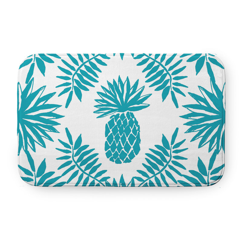 Tapis de bain Mango Pineapple Leaves, L 17 po x L 24 po, Bleu