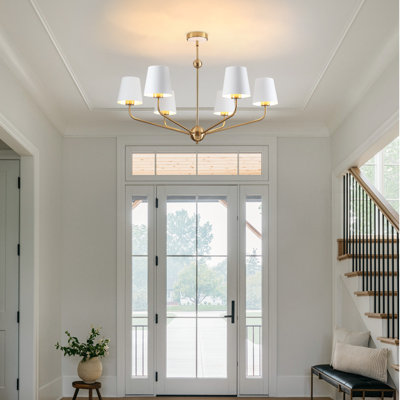 Lustre moderne à 6 lumières, luminaire suspendu avec abat-jour en métal, lampe suspendue réglable en laiton de style campagnard pour la cuisine, le salon, le vestibule et le vestibule