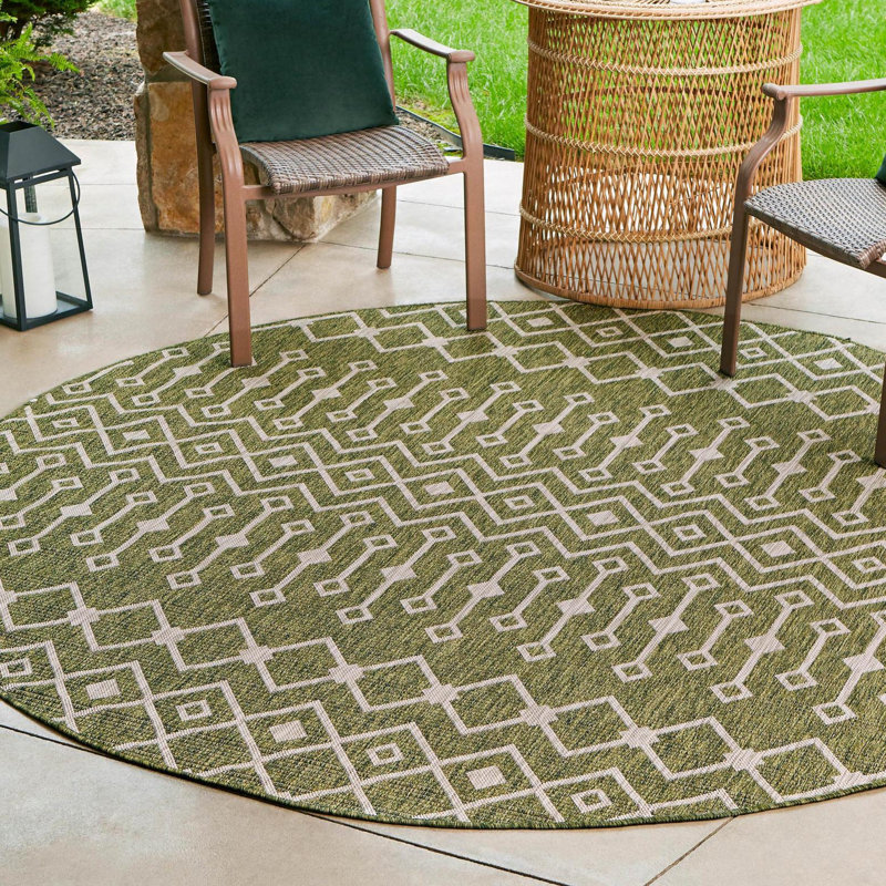 Adley Geometric Indoor / Outdoor Rug, Round 10'8"