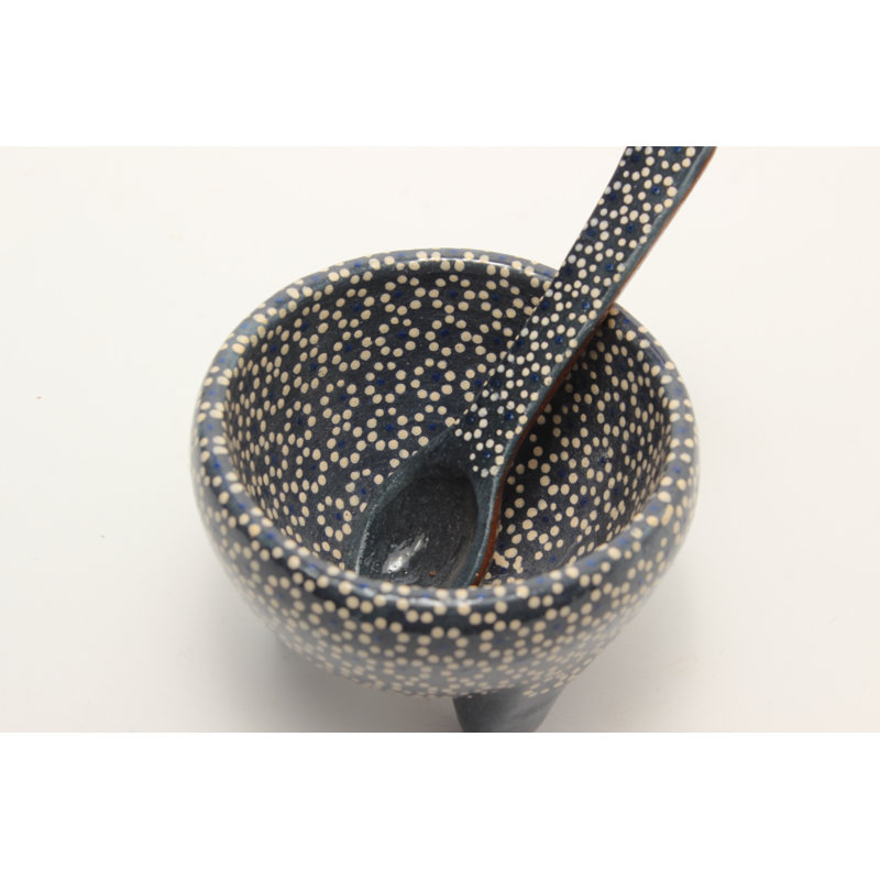 6oz Plomo Ceramic Salsa Bowl W/ Spoon, White/Gray, 4"