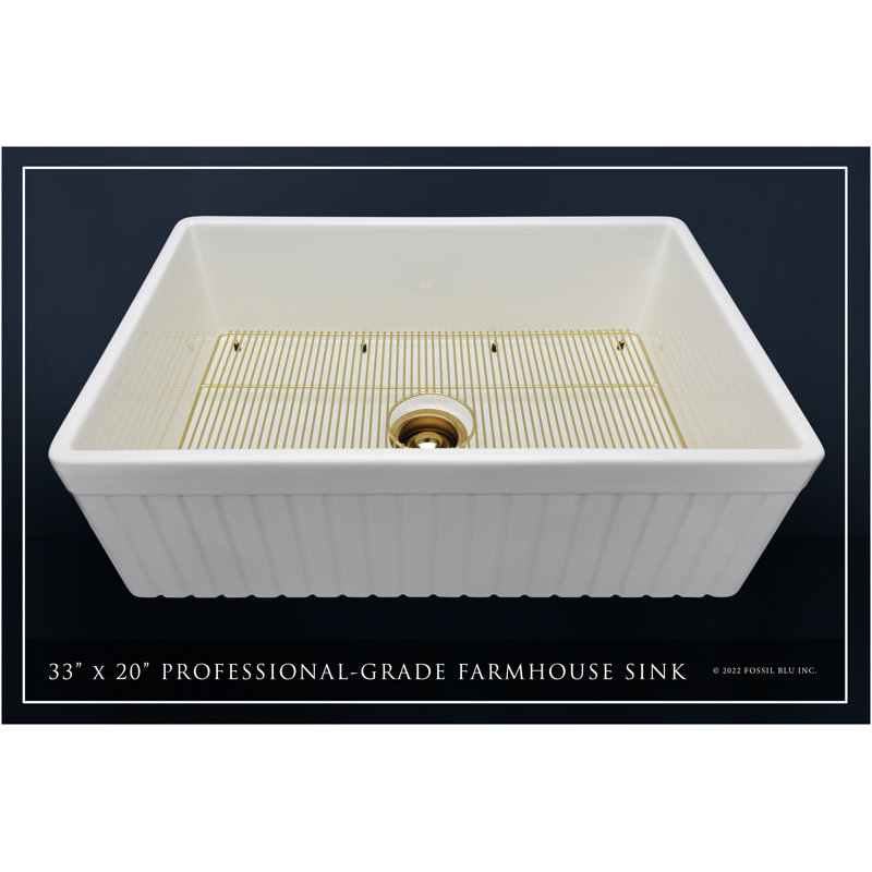 Luxury Solid Fireclay Farmhouse Sink, Brushed Brass Accessories