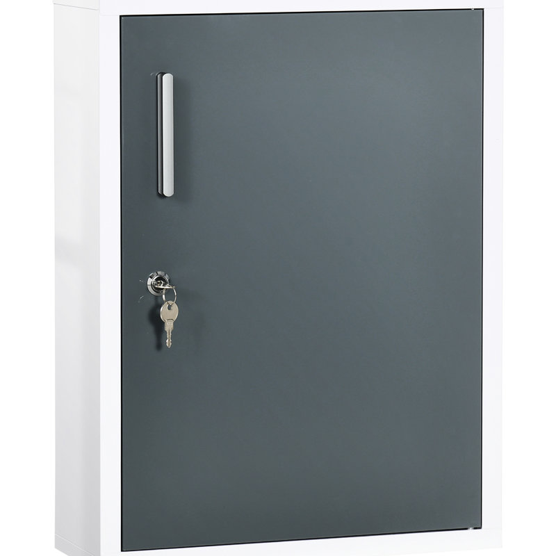 Armoire à pharmacie murale avec serrure - 3 tablettes, gris métallique, rangement pour produits médicaux, fixation murale
