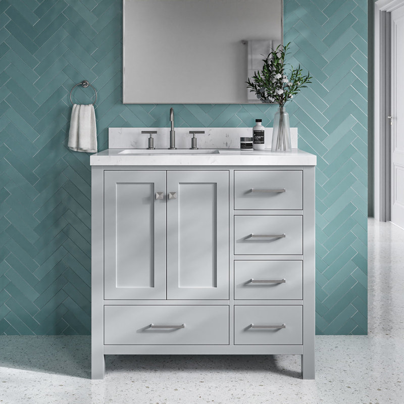  36'' Single Bathroom Vanity with Top, Gray, Brushed Nickel