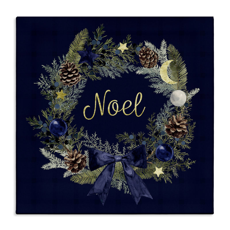 Art mural en toile «Noel Holiday Wreath» par Victoria Barnes, H 36 po x l 36 po