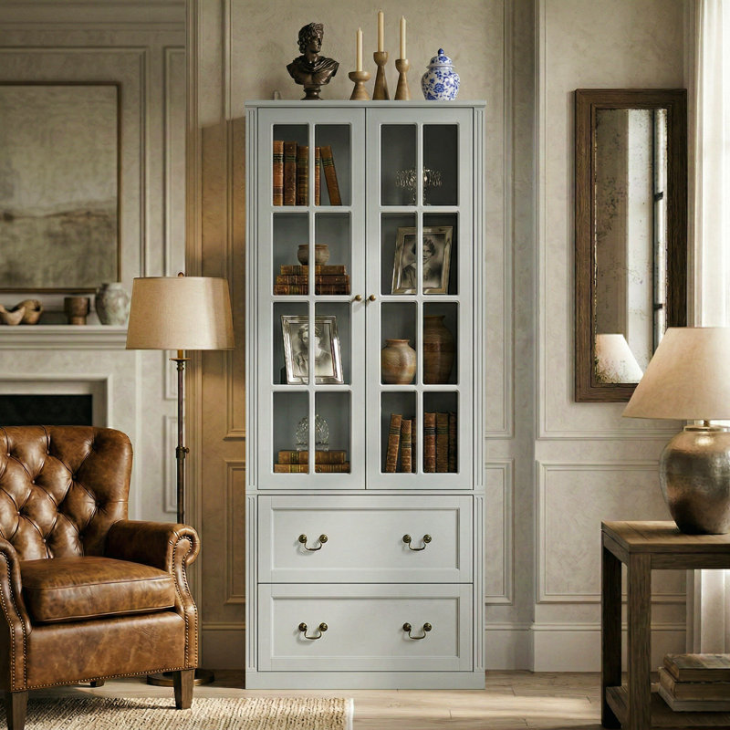 Armoire vitrée élégante avec porte en verre trempé, Gris