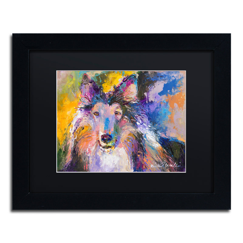 « collie », reproduction sur toile, H 11 po x l 14 po x P 0,5 po, Noir, Cadre noir