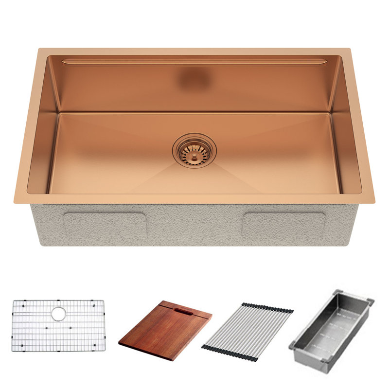 HIGOLD 30" L Workstation Undermount 16G Stainless Steel Kitchen Sink with Accessories, Rose Gold