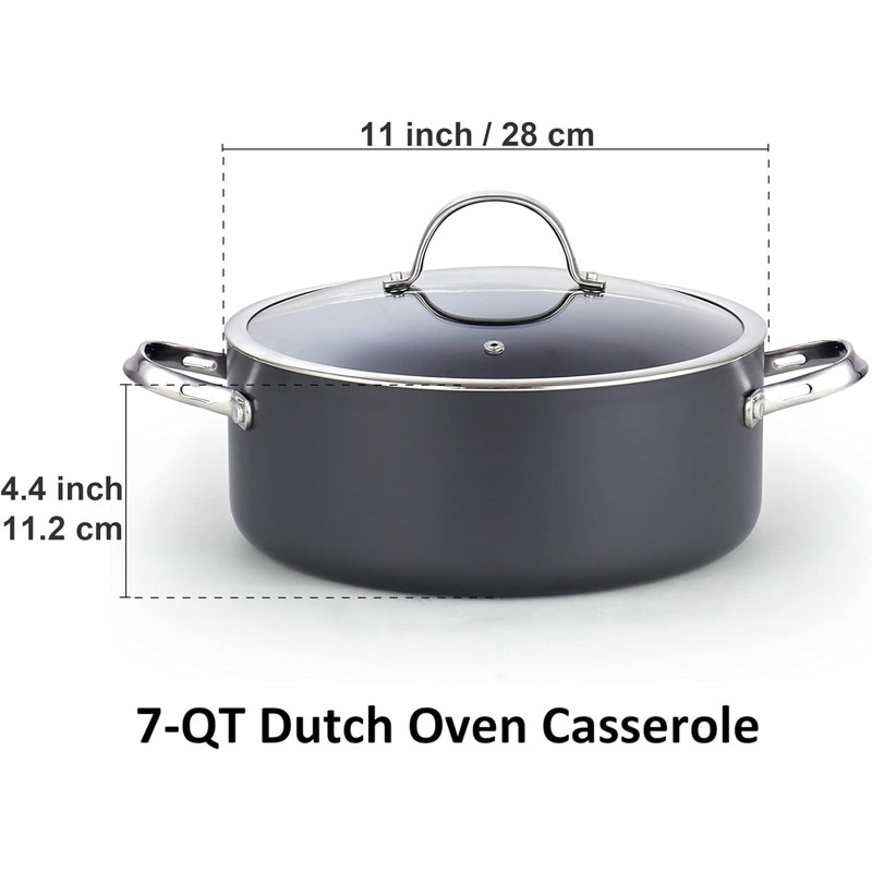 7-Quart Black Hard Anodized Nonstick Aluminum Stockpot with Glass Lid