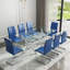 Ensemble de table de salle à manger moderne Daarina, grande table rectangulaire en verre avec base en X argentée et chaises en porte-à-faux en similicuir-851816017-835404055