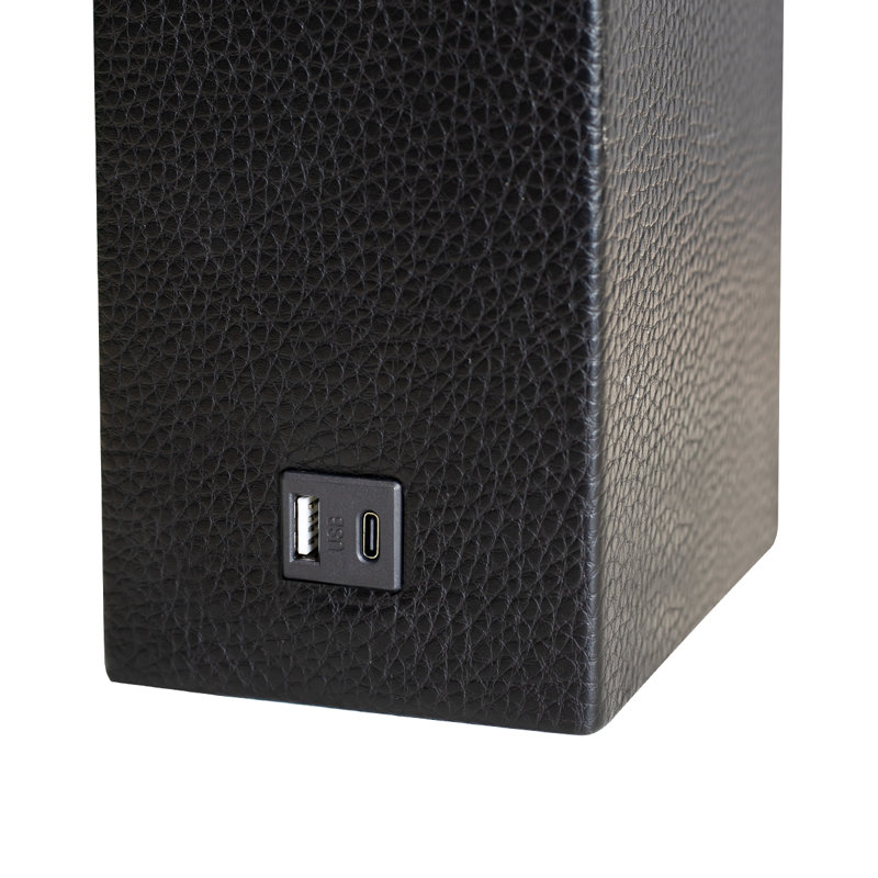 21" Modern Faux Leather Table Lamps with USB-A & USB-C Charging Ports (Set of 2), Black, Black